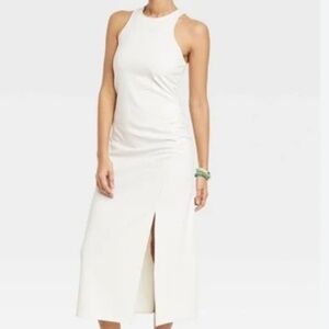 White Sleeveless Ruched Ponte Dress - a new day